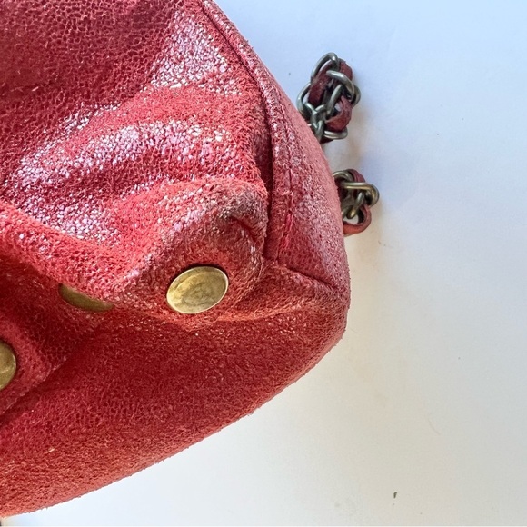 Red leather crossbody bag  metallic straps genuine leather made in italy - Picture 6 of 12